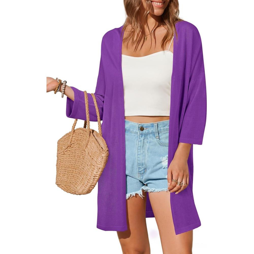 imageArachampampCloz Womens Lightweight Summer Beach Kimonos CardiganPurple