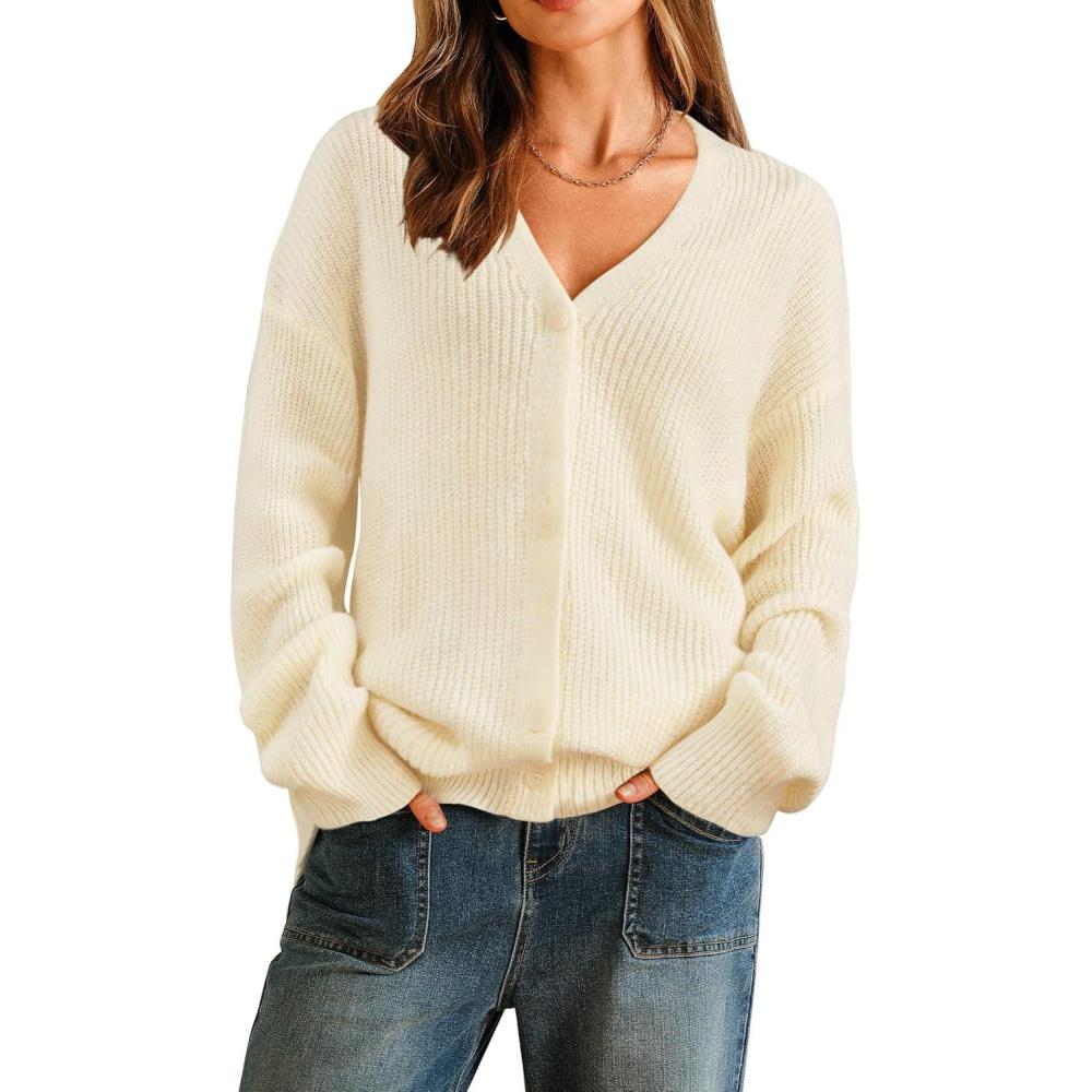 imageArachampampCloz Womens Mohair Wool Blend Fall Chunky Business Cardigan Sweaters 2025Cream