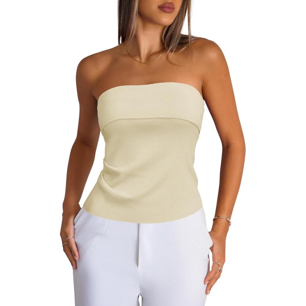 imageArachampampCloz Womens Silk Blend Non See Through Non Slip Fall Fashion Tube Top 2025Beige Apricot