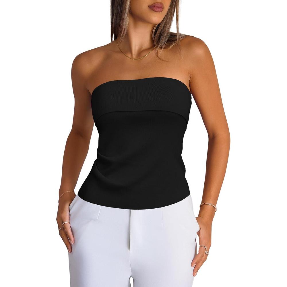 imageArachampampCloz Womens Silk Blend Non See Through Non Slip Fall Fashion Tube Top 2025Black