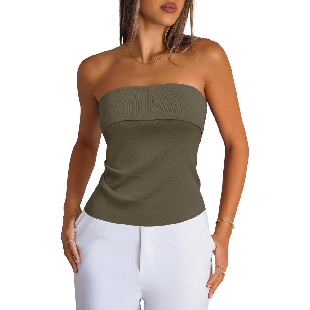 imageArachampampCloz Womens Silk Blend Non See Through Non Slip Fall Fashion Tube Top 2025Coffee