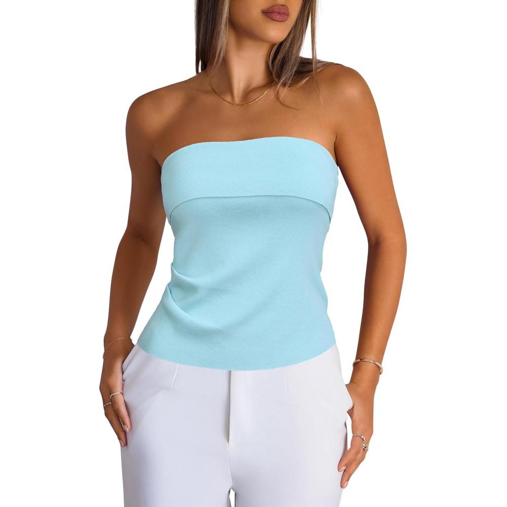 imageArachampampCloz Womens Silk Blend Non See Through Non Slip Fall Fashion Tube Top 2025Light Blue