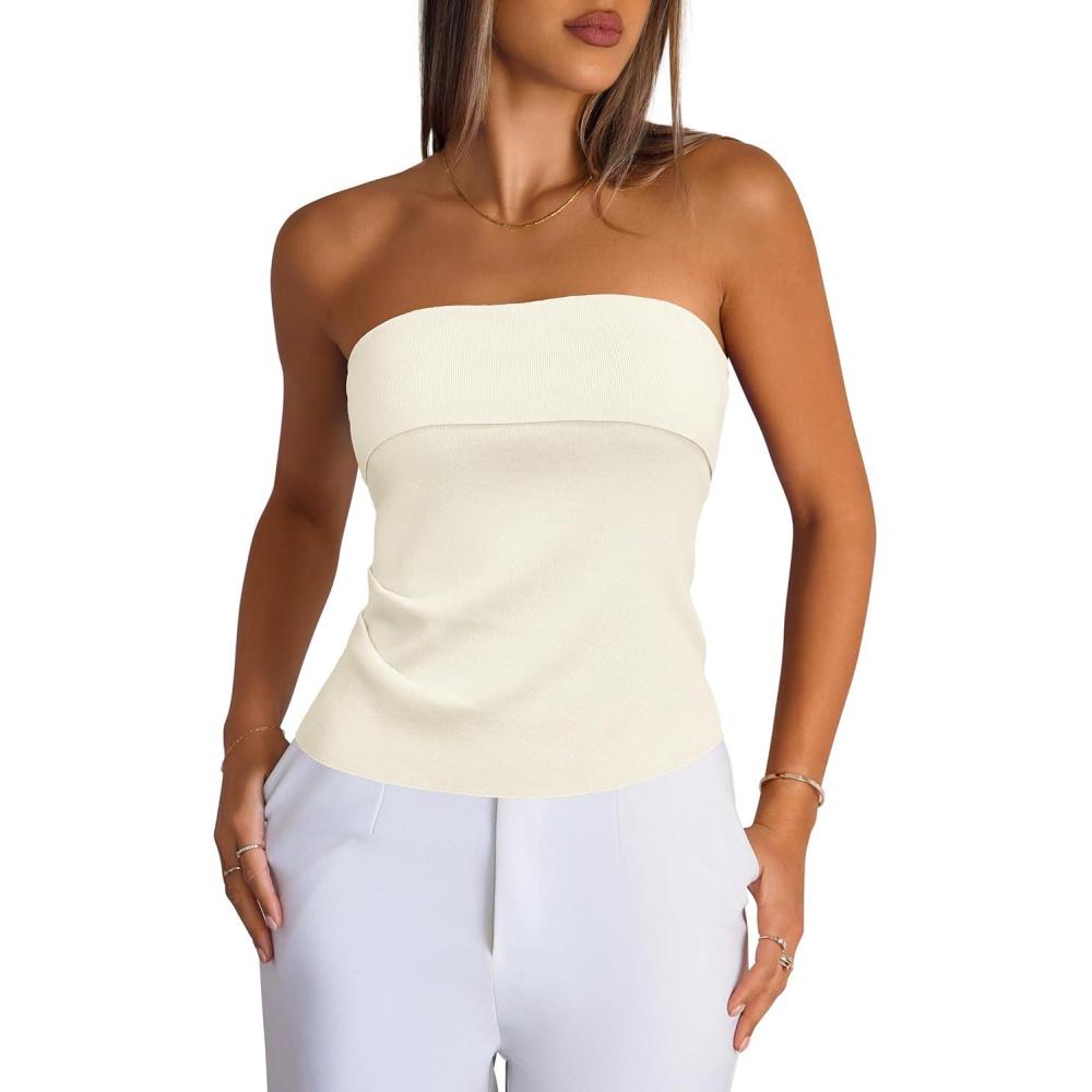 imageArachampampCloz Womens Silk Blend Non See Through Non Slip Fall Fashion Tube Top 2025White