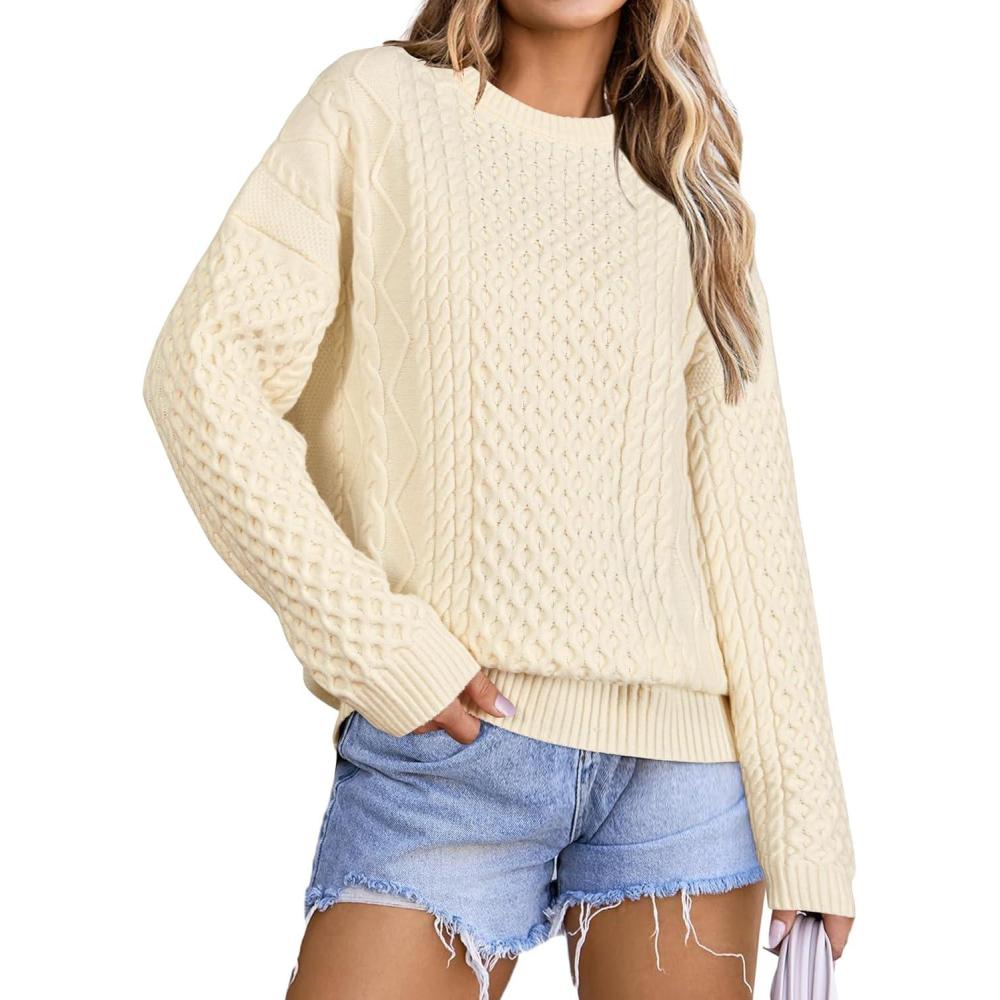 imageArachampampCloz Womens Wool Blend Cable Knit Fall Winter Chunky Oversized Sweaters 2025Beige Cream