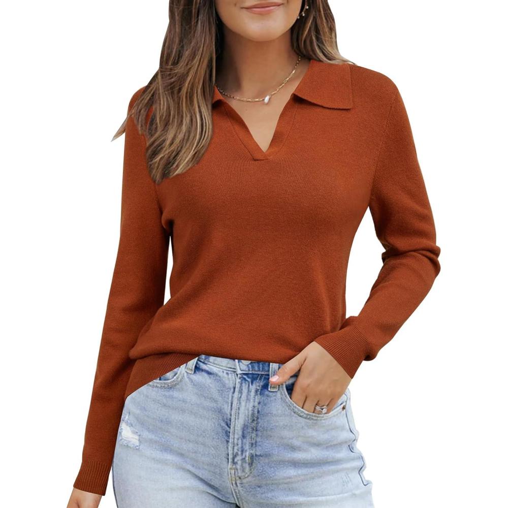 imageArachampampCloz Womens Wool Blend Collared Fall Pullover Sweaters Business Casual Outfits 2025Caramel