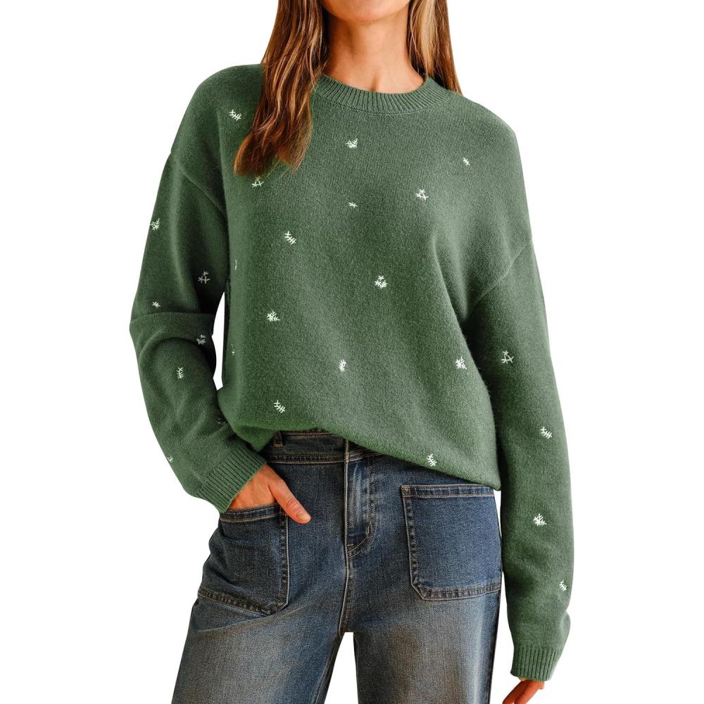 imageArachampampCloz Womens Wool Blend Embroidery Floral Oversized Fit Sweater Trendy 2025Green