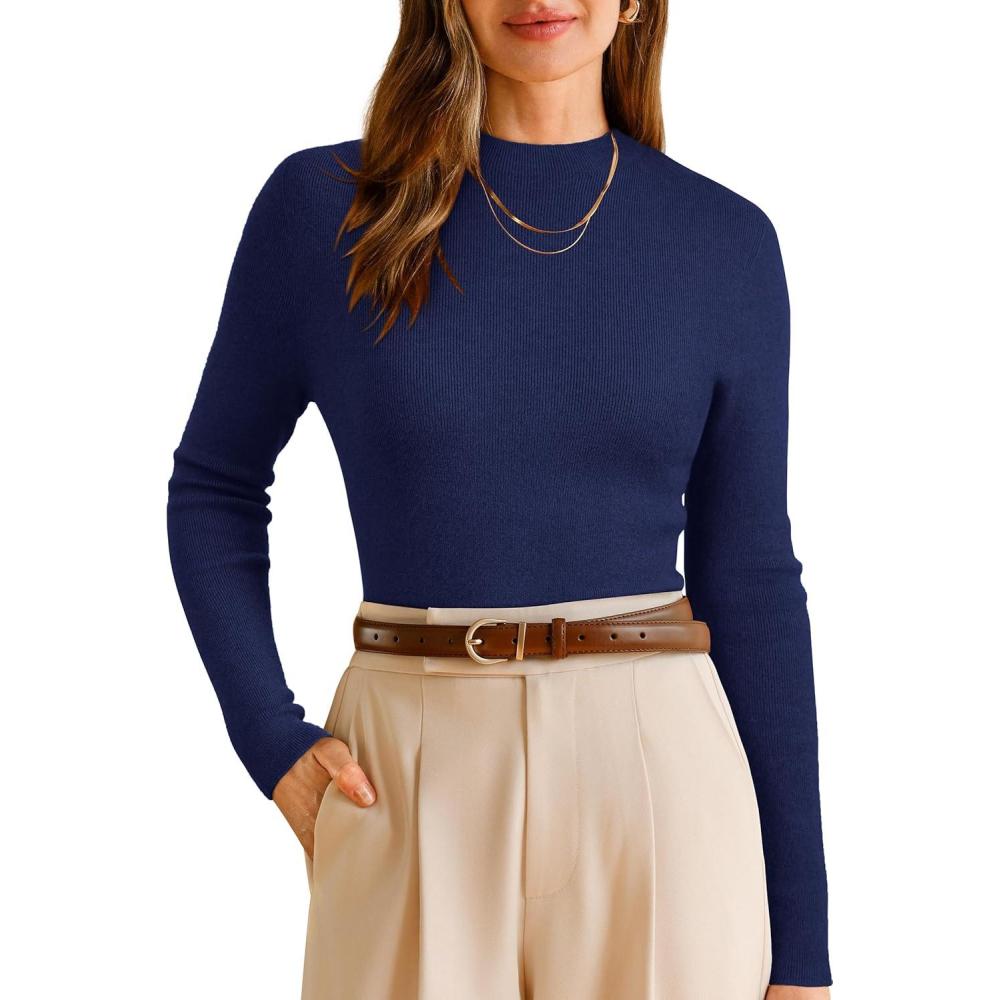 imageArachampampCloz Womens Wool Blend Fall Seamless Rip Resistant Tops Opaque Business Casual ShirtsAnavy