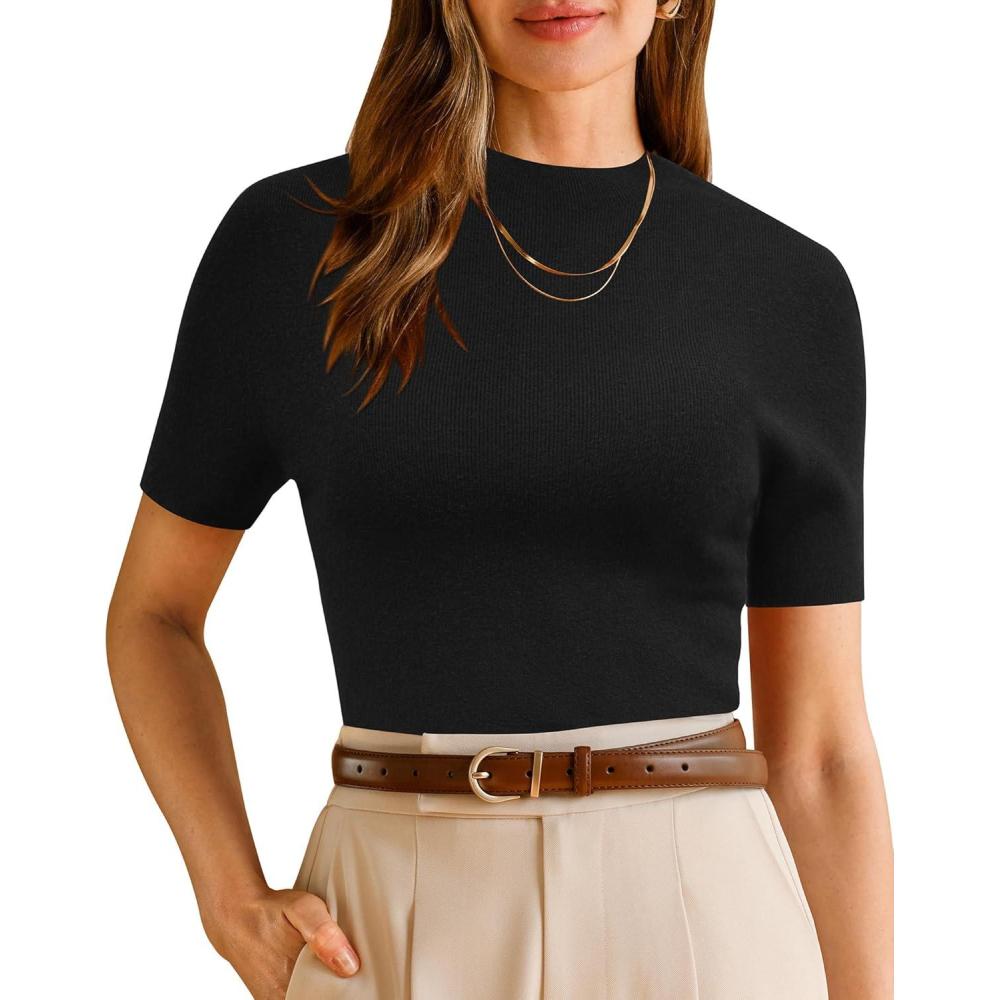 imageArachampampCloz Womens Wool Blend Fall Seamless Rip Resistant Tops Opaque Business Casual ShirtsBlack