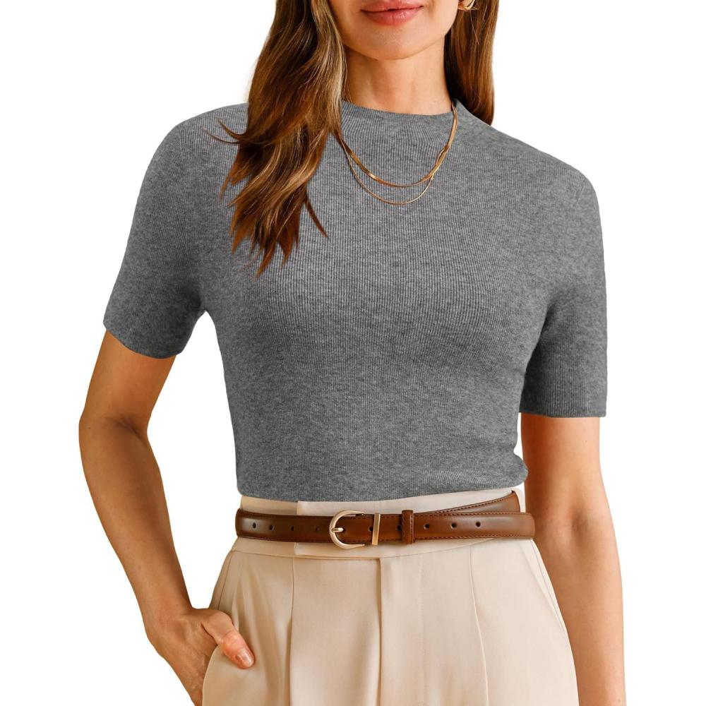 imageArachampampCloz Womens Wool Blend Fall Seamless Rip Resistant Tops Opaque Business Casual ShirtsGray