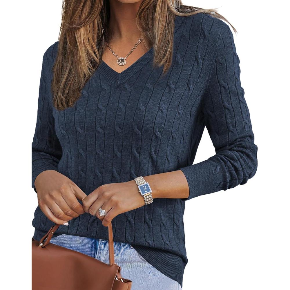 imageArachampampCloz Womens Wool Blend Fall Sweaters Business Casual OutfitsCabledark Blue