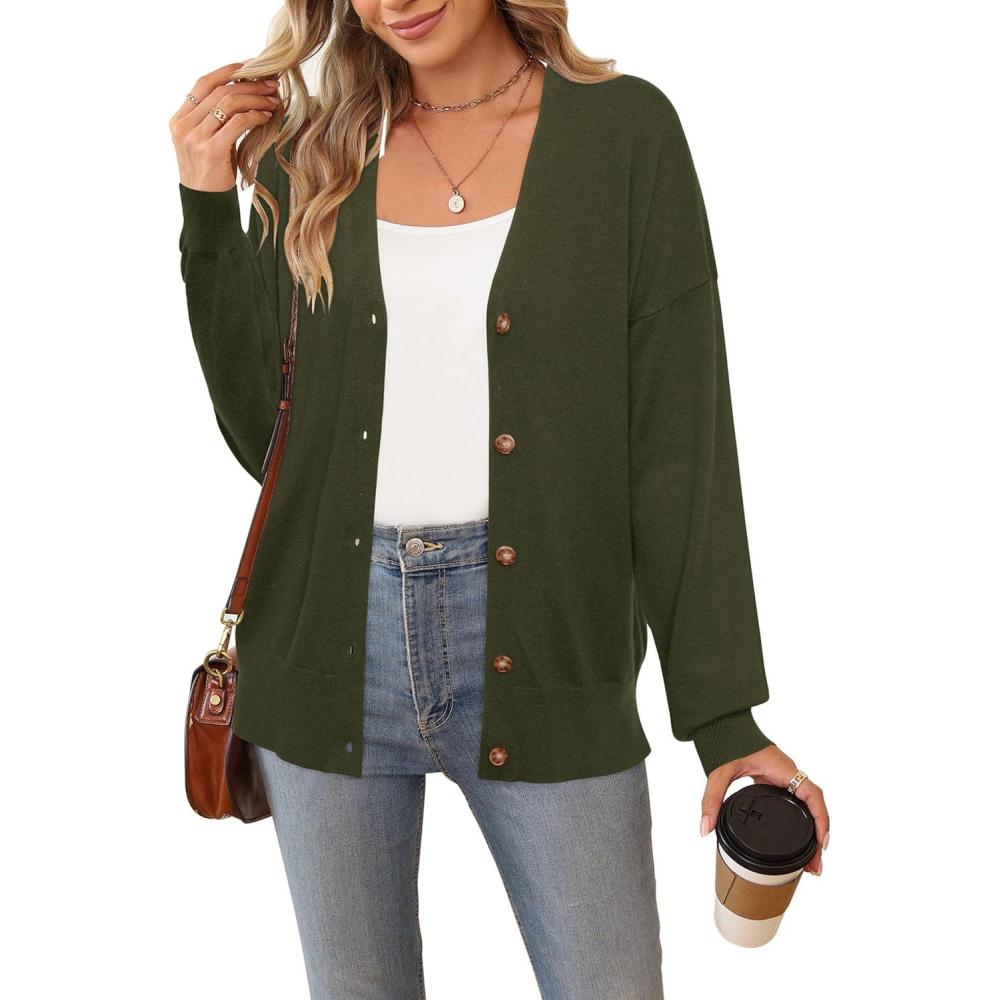 imageArachampampCloz Womens Wool Blend Lightweight Fall Business Casual Cardigan SweatersArmy Green