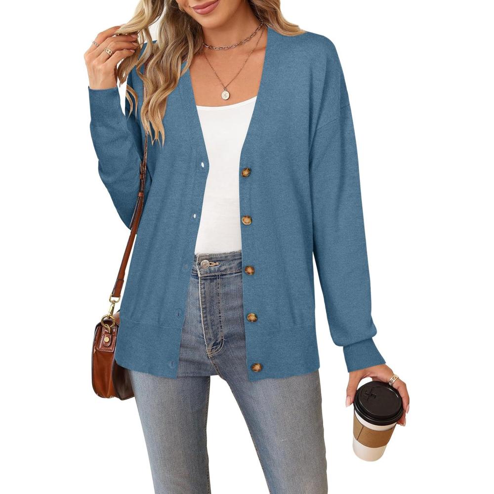 imageArachampampCloz Womens Wool Blend Lightweight Fall Business Casual Cardigan SweatersLucky Blue