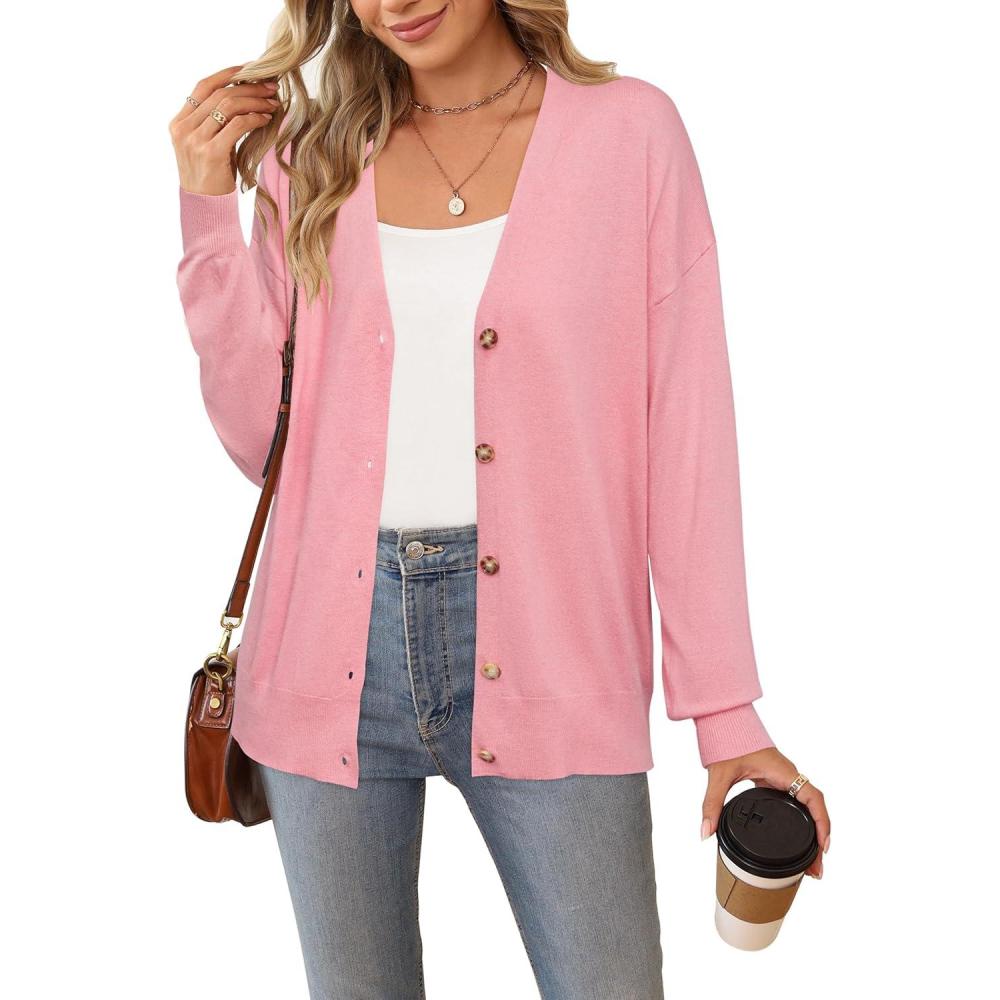 imageArachampampCloz Womens Wool Blend Lightweight Fall Business Casual Cardigan SweatersPink