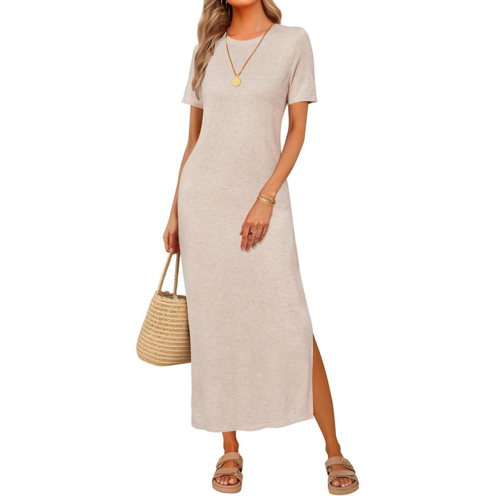 imageArachampampCloz Womens Wool Blend Lightweight Fall Casual T Shirts Maxi Dress 2025Apricot