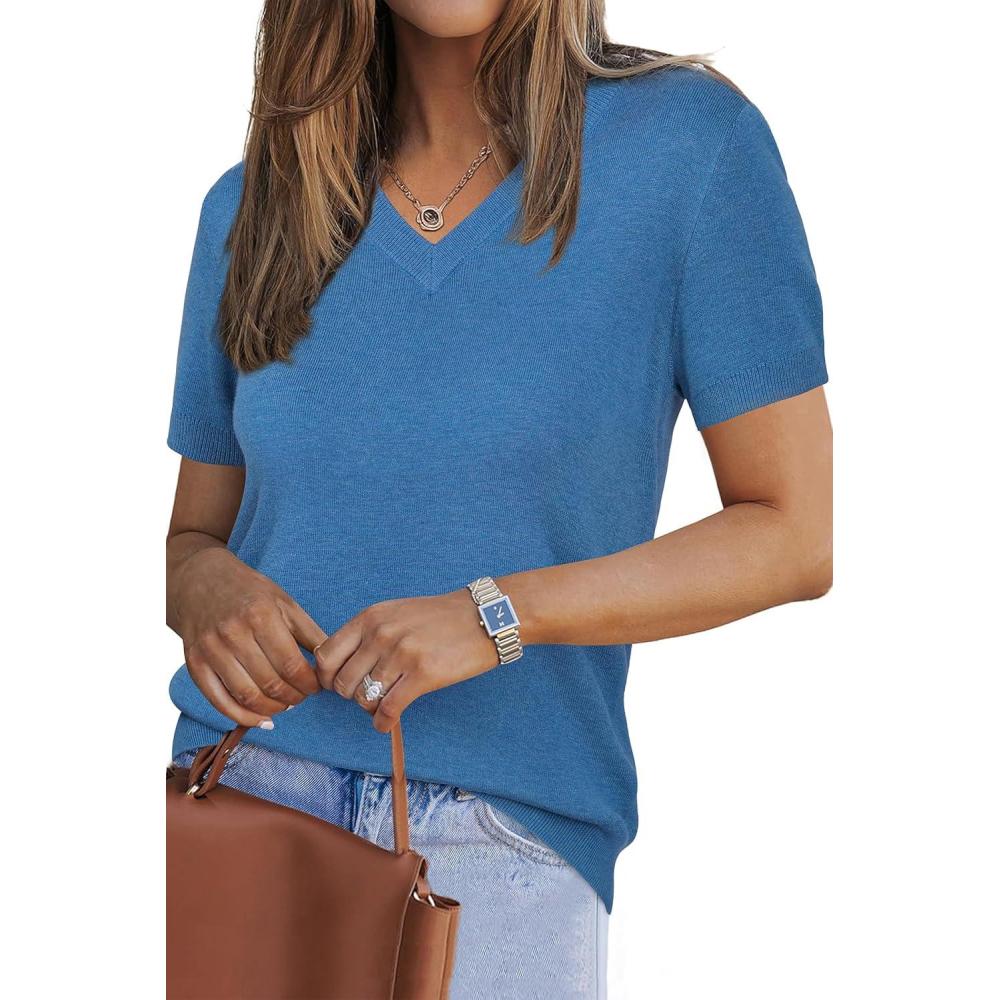 imageArachampampCloz Womens Wool Blend Summer Fall Tops Lightweight Business Casual BlousesHeather Blue