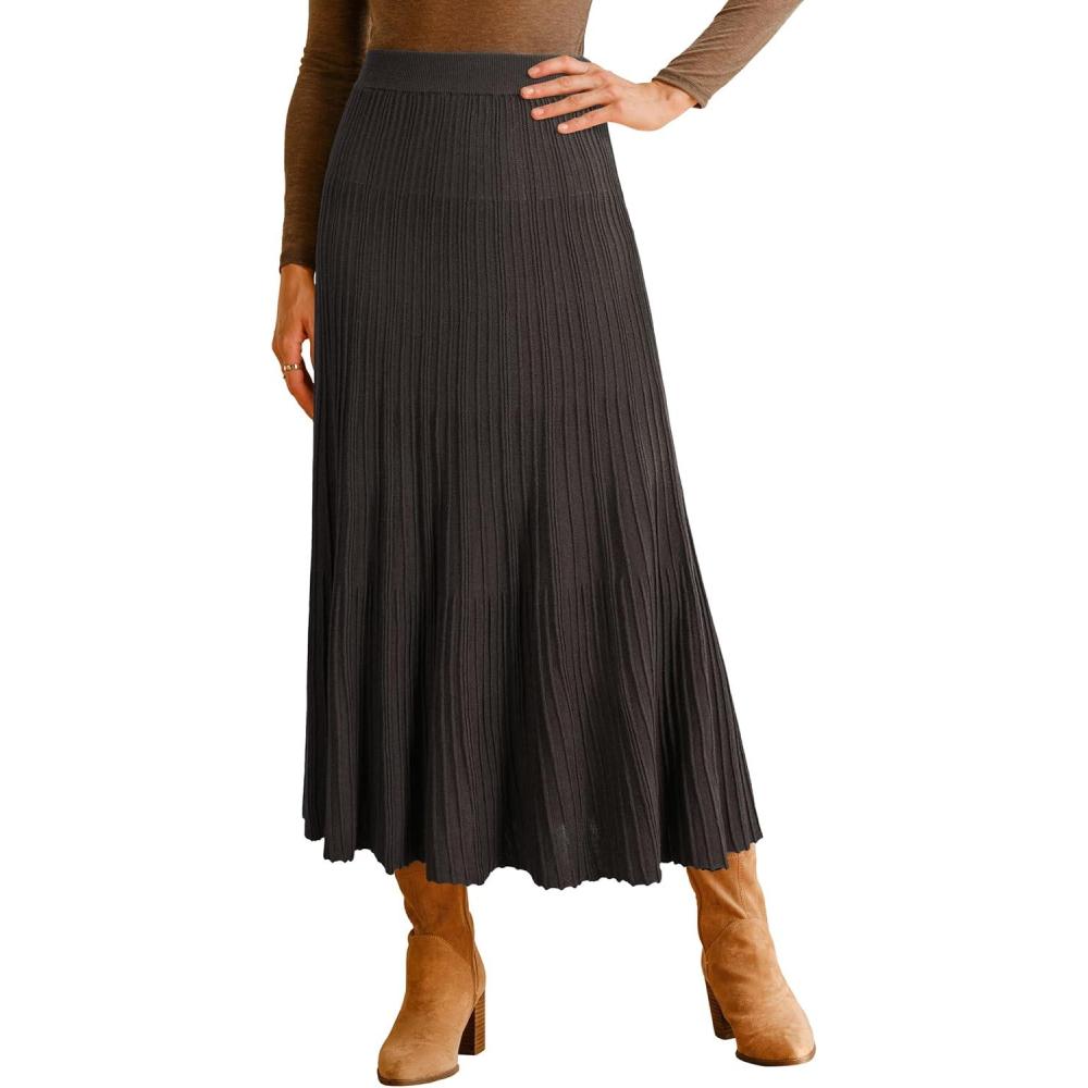 imageArachampampCloz Womens Wool Blend Wide Elastic Band ALine Pleated Flowy Long Skirts 2025Brown