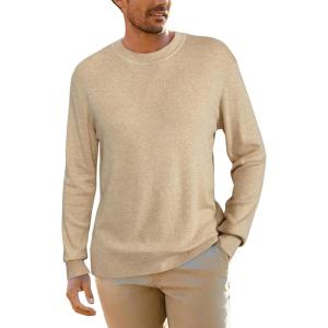 Arach&Cloz Mens Wool Blend Loose Fit Sweater Ultra Soft 2025 Spring Bottoming Crewneck Fashion Pullover(Apricot)