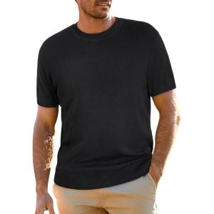 Arach&Cloz Mens Wool Blend Loose Fit Sweater Ultra Soft 2025 Spring Bottoming Crewneck Fashion Pullover(Black)