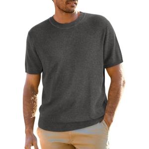 Arach&Cloz Mens Wool Blend Loose Fit Sweater Ultra Soft 2025 Spring Bottoming Crewneck Fashion Pullover(Dark Gray)