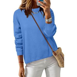 Arach&Cloz Women’s 100% Cotton Crew Neck Fall Casual Relaxed Fit Sweater Tops 2025(Blue)