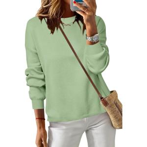 Arach&Cloz Women’s 100% Cotton Crew Neck Fall Casual Relaxed Fit Sweater Tops 2025(Sage Green)