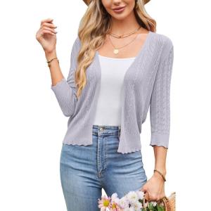 Arach&Cloz Women’s 2024 Lightweight Summer Cardigan 3/4 Sleeve Crochet Patterns Knit Shrug Sweater Tops(Grey)