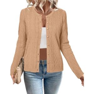 Arach&Cloz Women’s Cable Knit Fall Soft Lightweight Sweater Cardigans 2025(Camel)