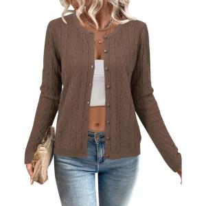 Arach&Cloz Women’s Cable Knit Fall Soft Lightweight Sweater Cardigans 2025(Coffee)