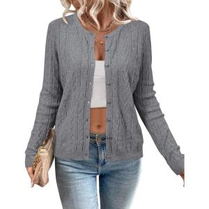 Arach&Cloz Women’s Cable Knit Fall Soft Lightweight Sweater Cardigans 2025(Grey Heather)