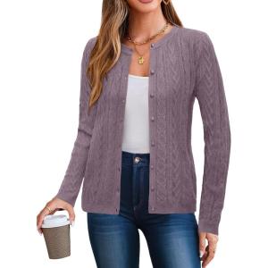 Arach&Cloz Women’s Cable Knit Fall Soft Lightweight Sweater Cardigans 2025(Purple)