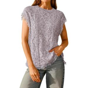 Arach&Cloz Women’s Cozy Cotton Fringe Cable Knit Western Outfits Fall Sweater Vests 2025(Brown and White Heather)