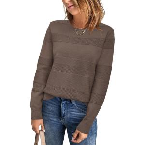 Arach&Cloz Womens Fall Sweaters 2024 Crochet Crew Neck Long Sleeve Knit Tops Pullover Fashion Clothes Outfits(Coffee)