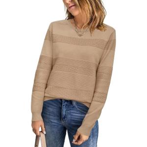 Arach&Cloz Womens Fall Sweaters 2024 Crochet Crew Neck Long Sleeve Knit Tops Pullover Fashion Clothes Outfits(Dark Apricot)