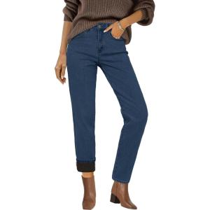 Arach&Cloz Women’s Fleece Lined Jeans with Pockets Fall High Waisted Classic Stretchy Winter Pants 2025 Dark Blue M