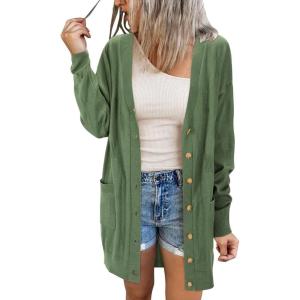 Arach&Cloz Women’s Lightweight Cardigan Sweater Fashion Long Sleeve Summer Casual Outfits with Pocket Cozy Clouds(Army Green)