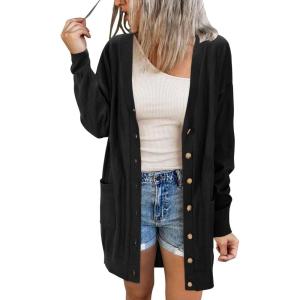 Arach&Cloz Women’s Lightweight Cardigan Sweater Fashion Long Sleeve Summer Casual Outfits with Pocket Cozy Clouds(Black)