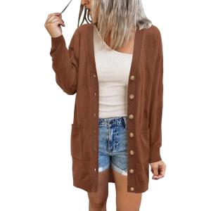 Arach&Cloz Women’s Lightweight Cardigan Sweater Fashion Long Sleeve Summer Casual Outfits with Pocket Cozy Clouds(Brown)