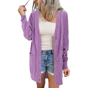 Arach&Cloz Women’s Lightweight Cardigan Sweater Fashion Long Sleeve Summer Casual Outfits with Pocket Cozy Clouds(Grey Purple)