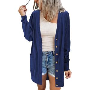 Arach&Cloz Women’s Lightweight Cardigan Sweater Fashion Long Sleeve Summer Casual Outfits with Pocket Cozy Clouds(Navy Blue)