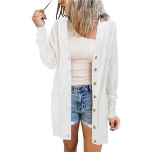 Arach&Cloz Women’s Lightweight Cardigan Sweater Fashion Long Sleeve Summer Casual Outfits with Pocket Cozy Clouds(Off-white)