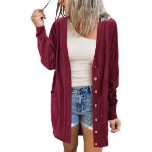 Arach&Cloz Women’s Lightweight Cardigan Sweater Fashion Long Sleeve Summer Casual Outfits with Pocket Cozy Clouds(Wine)