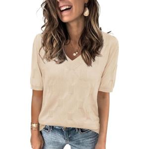 Arach&Cloz Women’s Lightweight Fall Sweater Tops Casual Short Sleeve Blouses Shirts(B-apricot)