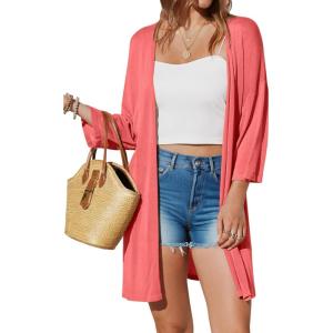 Arach&Cloz Women’s Lightweight Summer Beach Kimonos Cardigan(Coral)