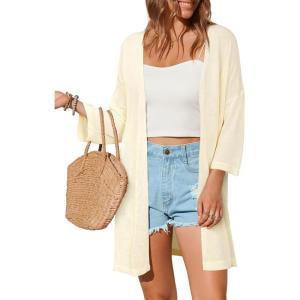 Arach&Cloz Women’s Lightweight Summer Beach Kimonos Cardigan(Cream White)