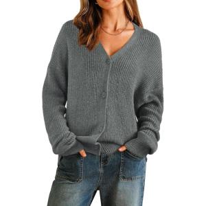 Arach&Cloz Women’s Mohair Wool Blend Fall Chunky Business Cardigan Sweaters 2025(Dark Gray)