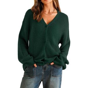 Arach&Cloz Women’s Mohair Wool Blend Fall Chunky Business Cardigan Sweaters 2025(Dark Green)