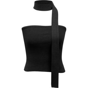 Arach&Cloz Women’s Non See Through 2-in-1 Y2K Non Slip Fall Scarf Tube Top 2025(Black)
