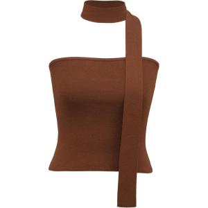 Arach&Cloz Women’s Non See Through 2-in-1 Y2K Non Slip Fall Scarf Tube Top 2025(Caramel)
