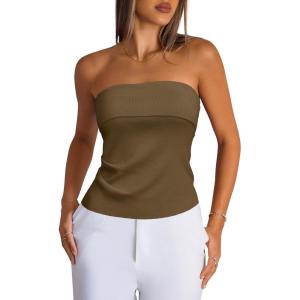 Arach&Cloz Women’s Silk Blend Non See Through Non Slip Fall Fashion Tube Top 2025(Brown)