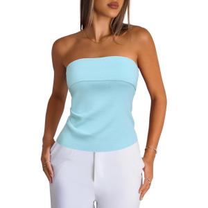 Arach&Cloz Women’s Silk Blend Non See Through Non Slip Fall Fashion Tube Top 2025(Light Blue)